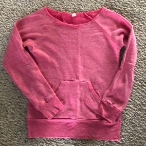 Red Off the Shoulder Distressed Sweatshirt. Size M